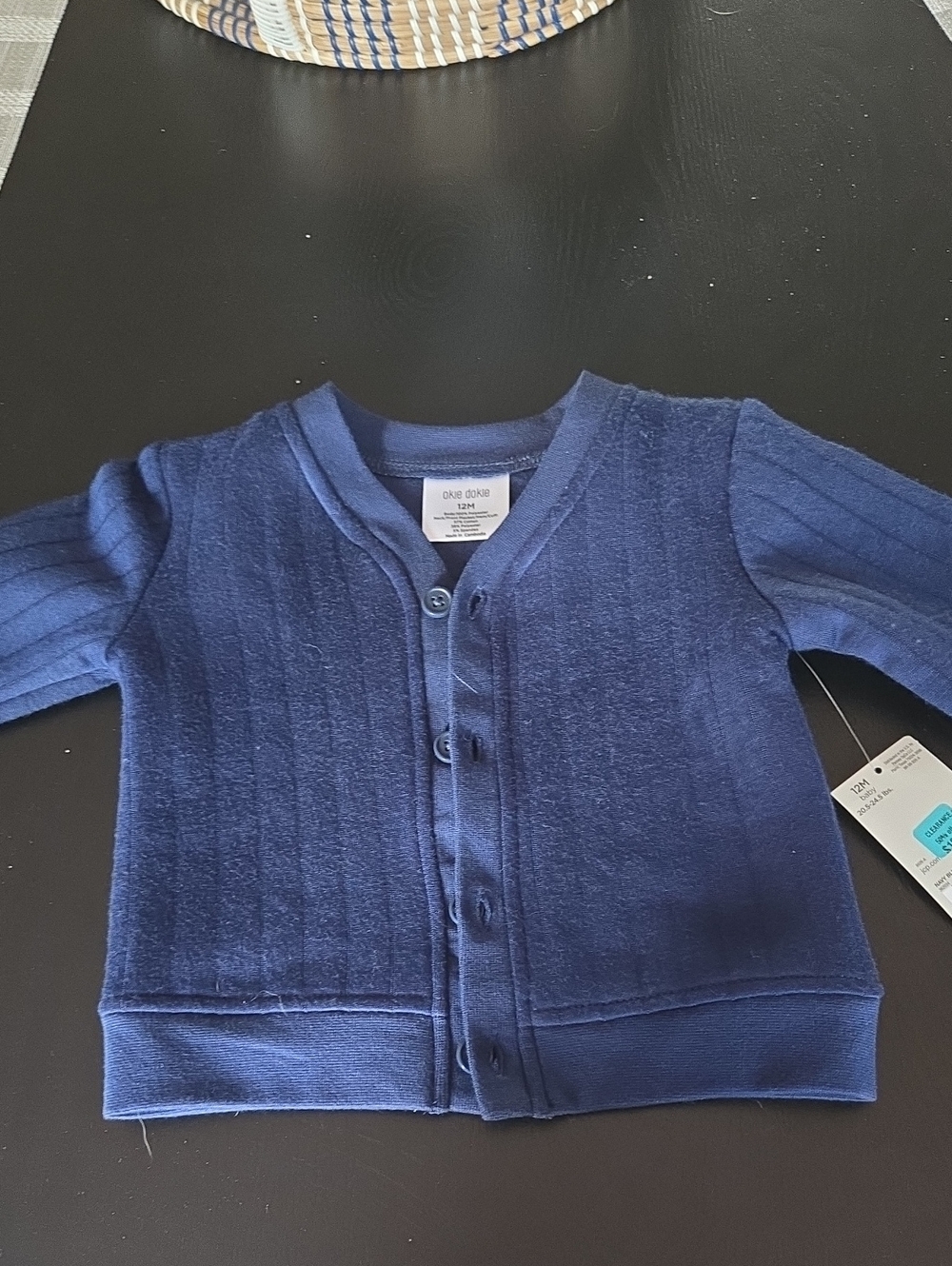 Okie Dokie Navy Ribbed Button-Front Baby Cardigan